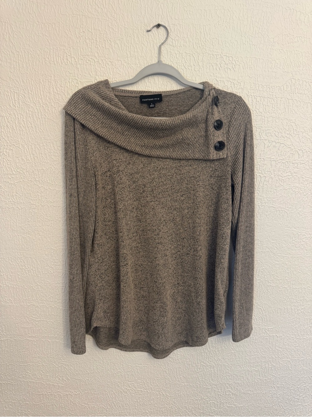 Taupe Button-Shoulder Cowl Sweater